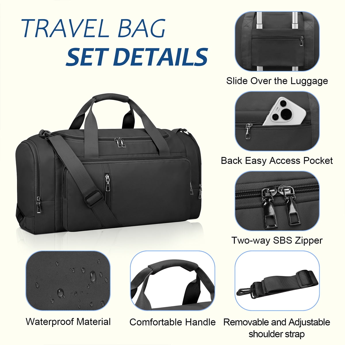 XUEYU Gym Duffle Bag Backpack Waterproof Sports Duffel Bags Travel Weekender Bag for Men Women Overnight Bag with Shoes Compartment Black