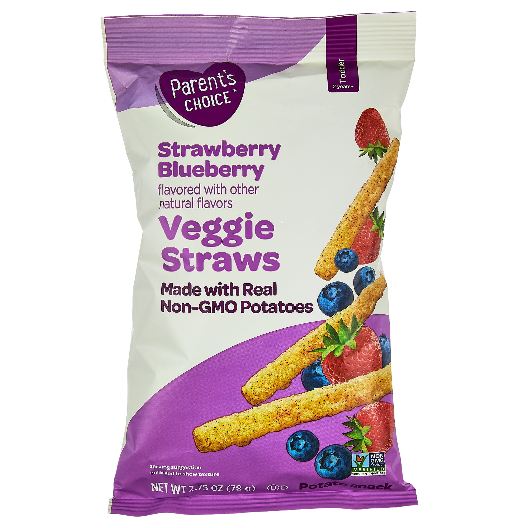Parent's Choice Strawberry Blueberry Veggie Straws Toddler Snacks, 2.75 oz Pouch