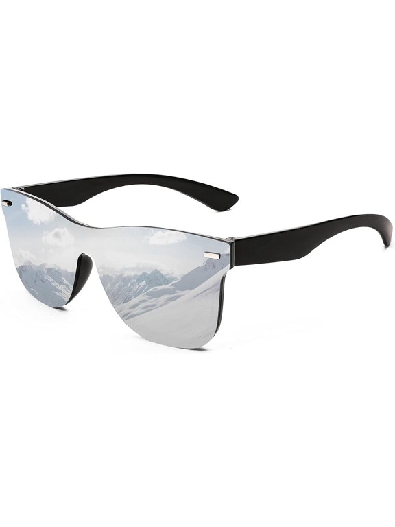 Trendy Rimless Mirrored One Piece Lens Sunglasses Reflective Sun Glasses B4114