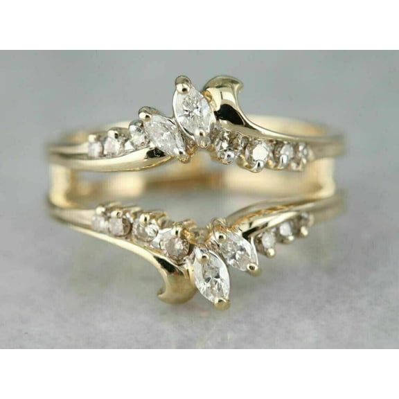 Natural Moissanite 2CT Marquise Diamond Enhancer Guard Wrap Ring 14K Yellow Gold Plated