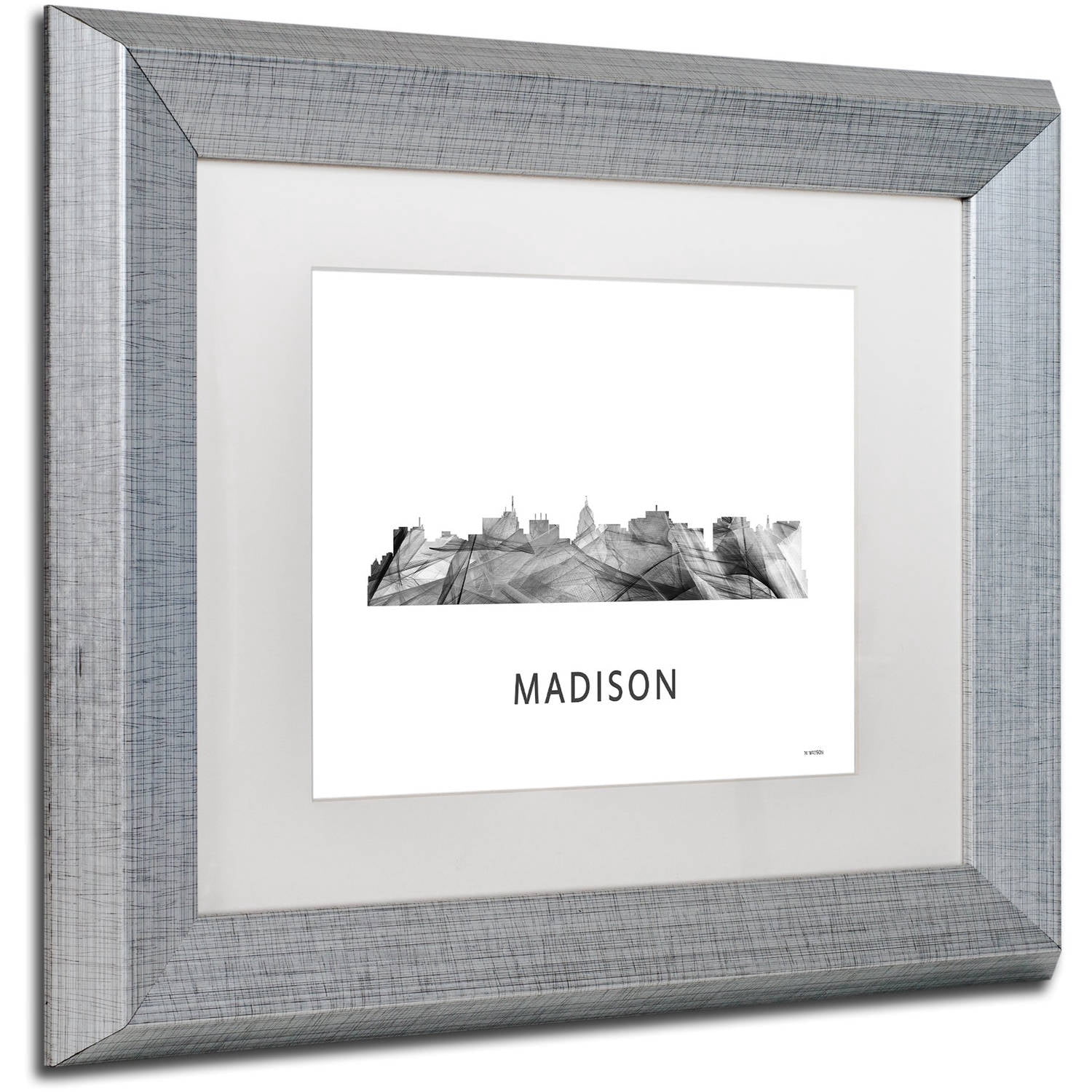 Trademark Fine Art 'Madison Wisconsin Skyline WB-BW' Canvas Art by Marlene Watson, White Matte, Silver Frame