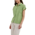 thumbnail image 4 of INSPIRE CHIC Cotton Linen Shirts for Women Button Down Short Sleeve Shirt Summer Casual Beach Blouses Tops L Green, 4 of 6