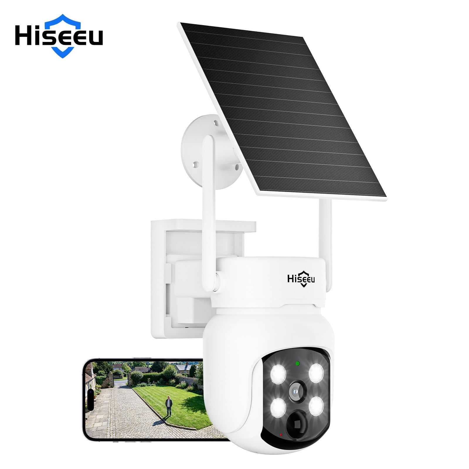 Hiseeu 4MP Solar Security Camera Wireless Outdoor ,2.4G /5G WiFi Camera For Home Surveillance,360 View PTZ,Battery Powered,PIR Motion Detection,2-Way Talk .