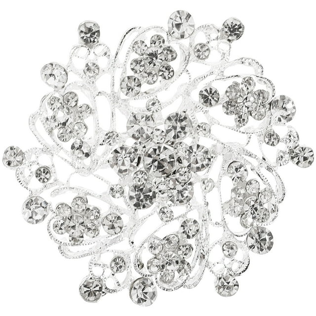 1Pcs Elegant Flower Brooch Pin Rhinestone Alloy Silver Decorative Accessory For Women Clothes Shawl