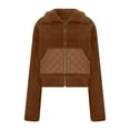 thumbnail image 3 of qucoqpe Womens Fleece Cropped Jackets Long Sleeve Zipper Lapel Coats Fall Winter Casual Trendy Outerwear with Pockets, 3 of 7
