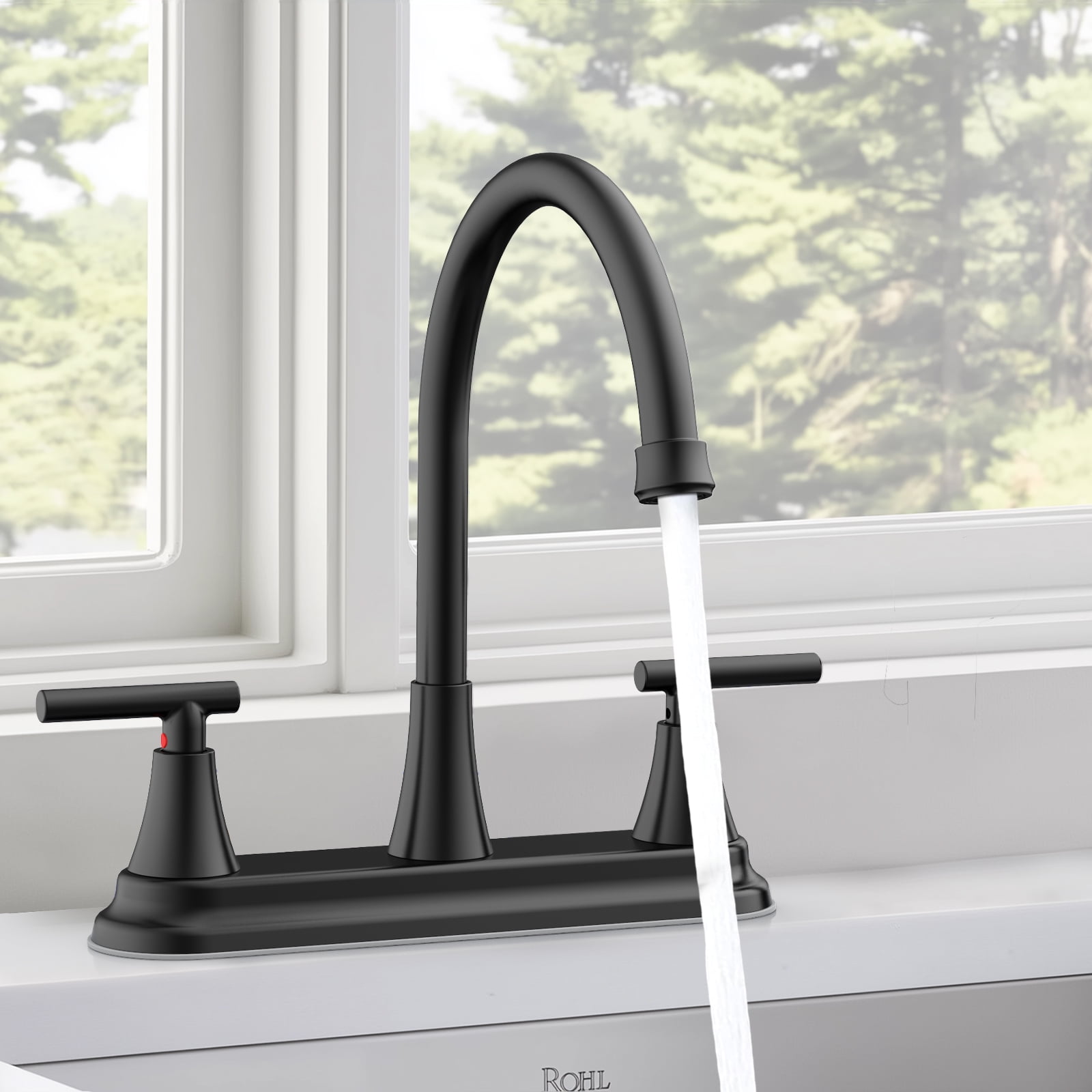 KINGTACK Two Handles Kitchen Faucet, 3 Hole or 4 Holel Faucet for Kitchen Sink, Matte Black