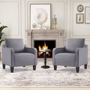 SAETSFEG Mid-Century Accent Chairs, Linen Modern Upholstered Living Room Chair, Comfy Reading Armchair with Scooped Arm and Wide Seat, Compact Single Sofa Chair for Bedroom Office, Darkgrey 2PC