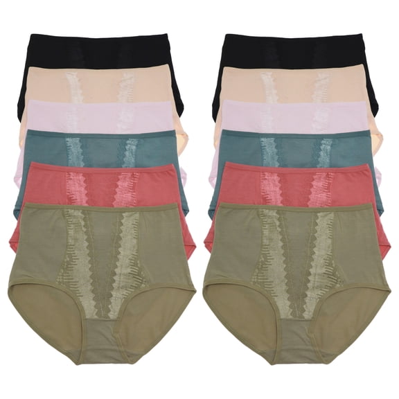 Angelina Cotton Classic High-Rise Briefs with Front Lace Accent (6-Pack)