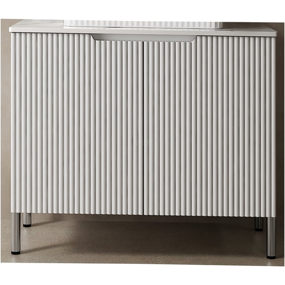 JERFIT 30 Inch Freestanding Bathroom Vanity Cabinet with Carrara White Marble Countertop, 2 Soft-Close Door Storage, Modern White