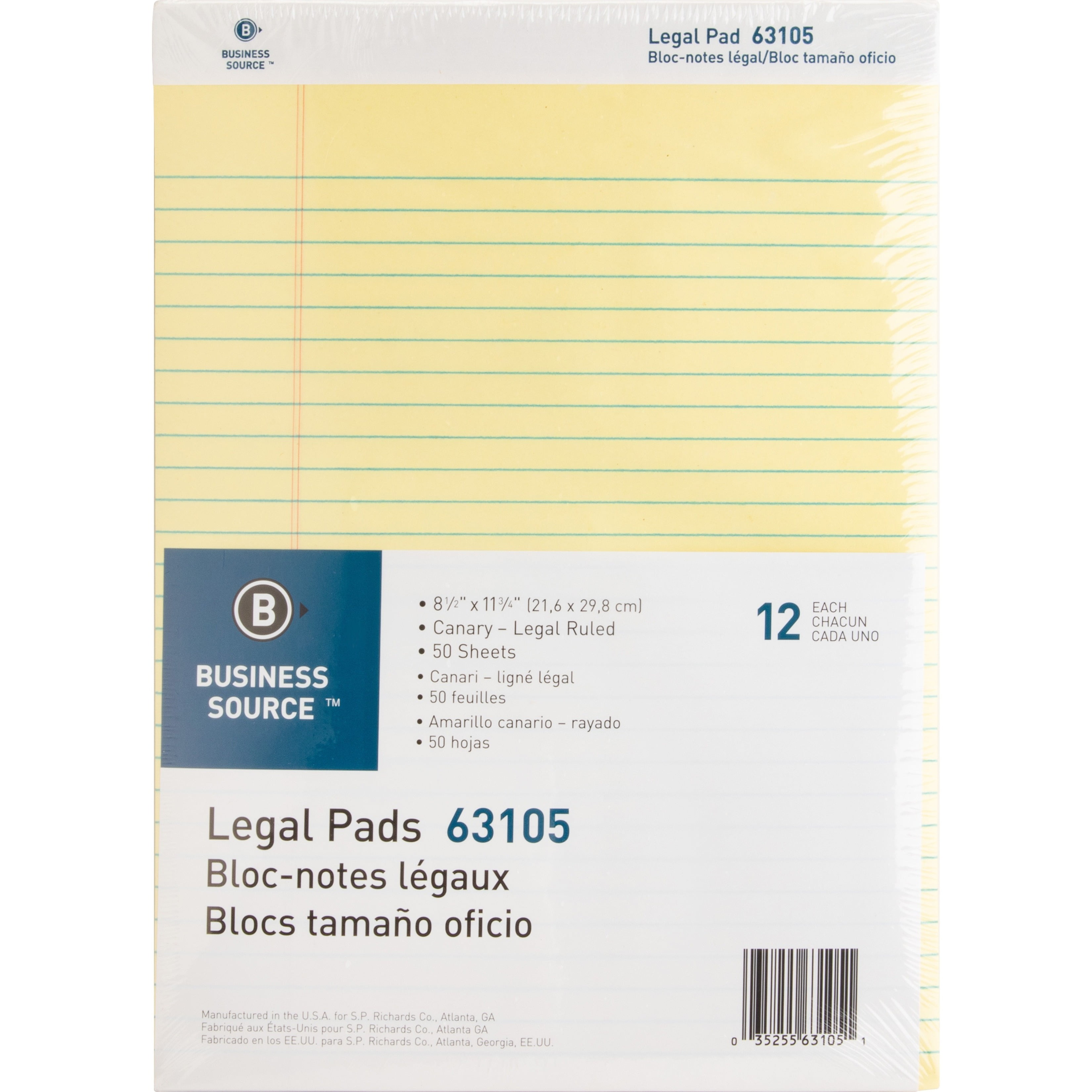 Business Source, BSN63105, Micro-Perforated Legal Ruled Pads, 12 / Dozen