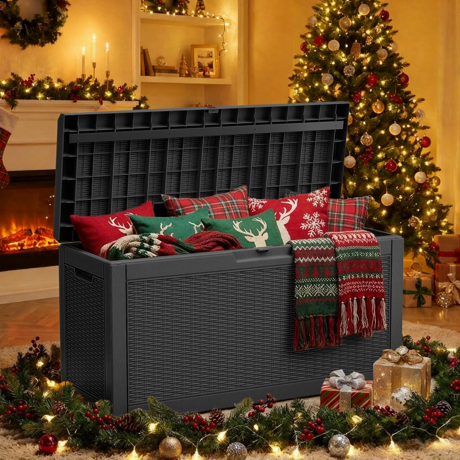 MAYEERTY 60 Gallon Outdoor Deck Box, Lockable Storage Box for Patio Furniture, Easy to Clean & Assemble, Black
