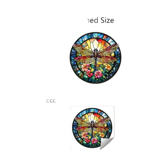 Vibrant Dragonfly Round Stained Glass Window Stickers Cling Decorative Stickers For Home Kitchen And Restaurant