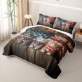 thumbnail image 3 of Manfei Rustic Kitten Twin Quilt Set, Patriotic US Flag Twin Coverlet Set, Brown, 2-Piece, 1 Bedspread and 1 Pillowcase, 3 of 7