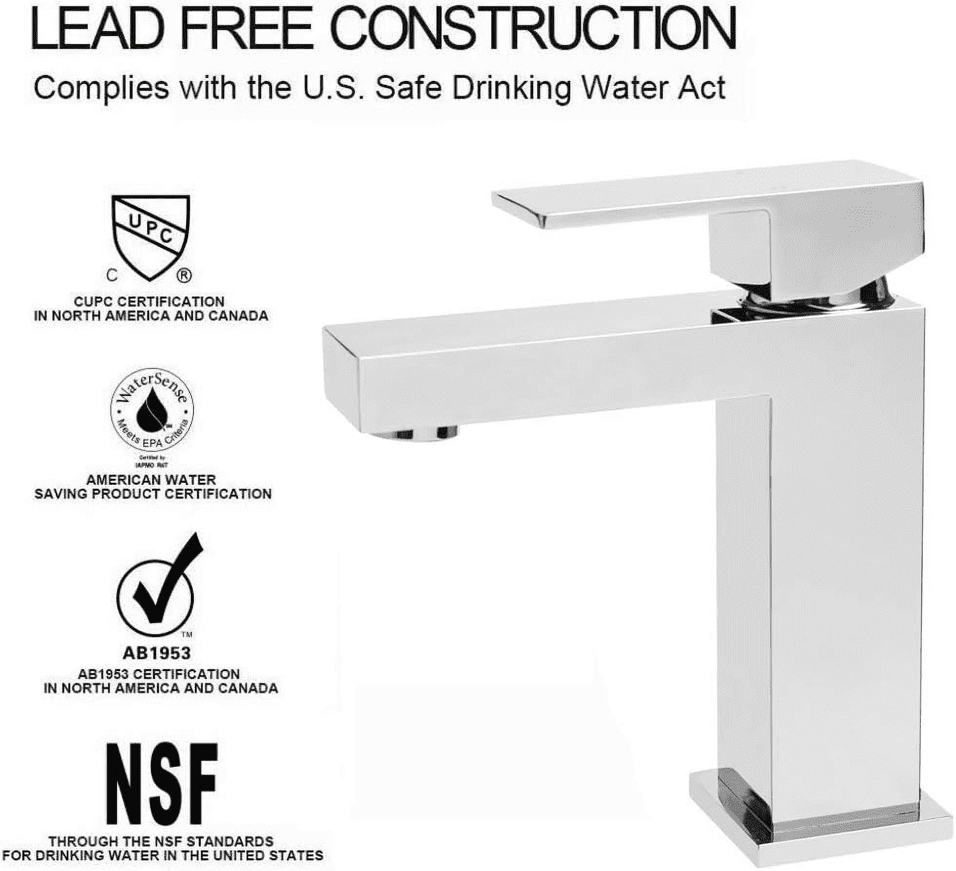 Modern Bathroom Faucet, Single Hole Chrome Bathroom Faucet, Solid Brass Chrome Polished Bathroom Sink Faucet, Single Handle Square Bathroom Faucet with Pop-up Drain