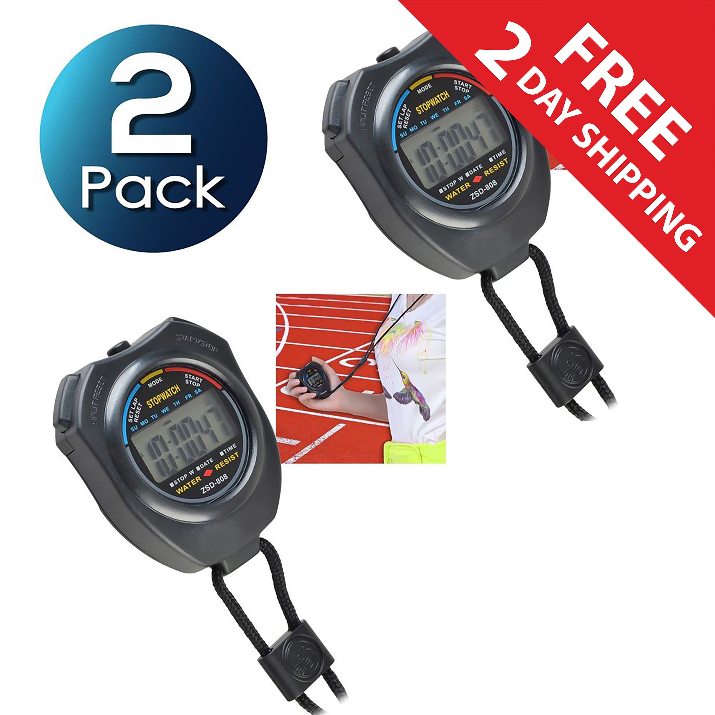 Electronic LCD Timer Digital Sport Stopwatch Date Time Counter