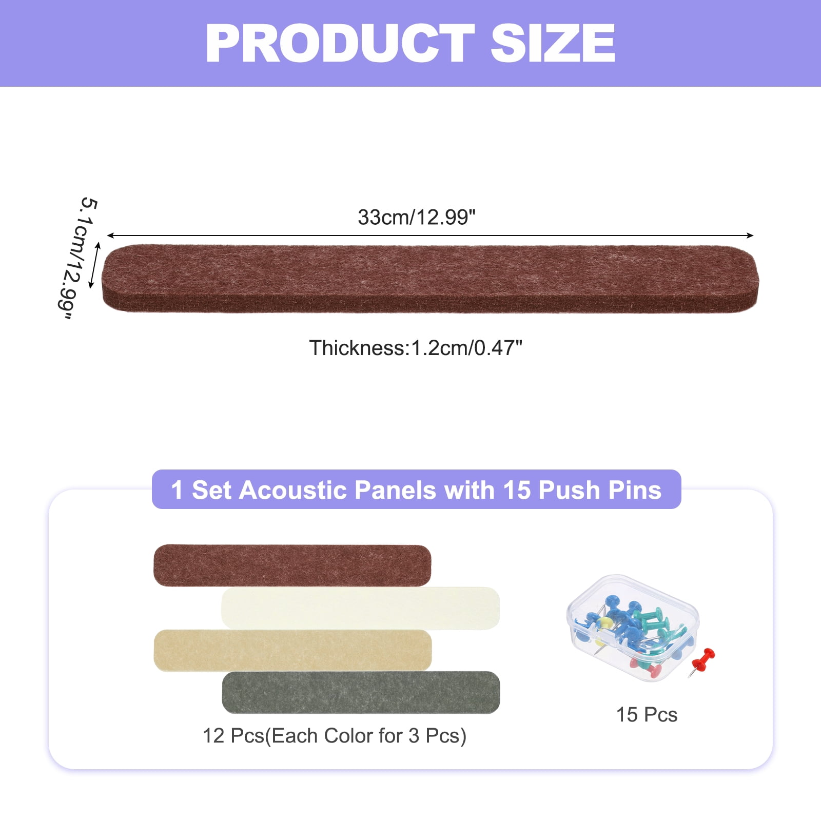 Uxcell 12 Pcs Rectangle Acoustic Panel 12.99'' x 2.01'' with Push Pins Deep Coffee Deep Brown Dark Brown Light Yellow