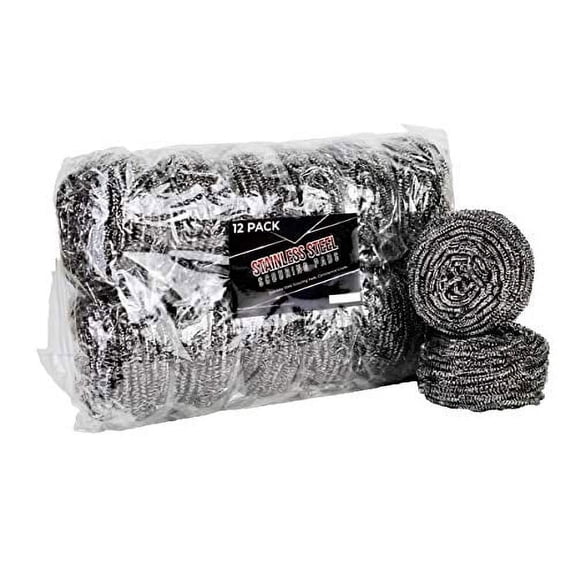 Brheez Stainless Steel Scouring Pads - Heavy Duty Industrial & Commercial Individually Wrapped Scrubbing Sponges (Pack of 12) (Medium - 30 gr)