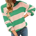 thumbnail image 2 of Green Womens Fall Tops Women Casual Long Sleeve Color Block Stripe Knit Sweater Lightweight Pullover Sweater Top Sweaters for Women, 2 of 6
