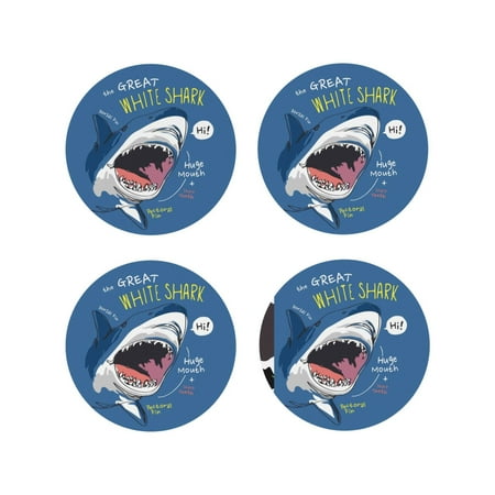 

Junzan Great White Shark Print Coasters for Drinks - Leather Coasters Set of 4 for Coffee Table for Housewarming/Kitchen/Bar/Decor-Round Shape