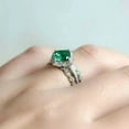 thumbnail image 2 of Silverdia Cushion Cut Lab Created Emerald His & Her Trio Ring Set 14K White Gold Finish, 2 of 4
