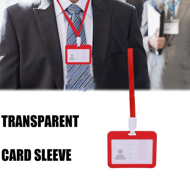 Ctnporpo Card Protector 4 X 3 Inches With Lanyard Transverse Clear PP Plastic Card Holder Leather Business Card Holder