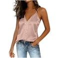 thumbnail image 3 of Jinhomg Women's Silk Satin Camisole Tank Tops V Neck Sleeveless Spaghetti Straps Blouse Dressy Work Shirt Khaki XL, 3 of 6