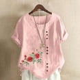 thumbnail image 2 of Ichuanyi Linen Shirts for Women Cotton Linen Shirts Short Sleeve Crewneck Blouse Button Casual Loose Fit T Shirt Tunic Tops for Summer, 2 of 5
