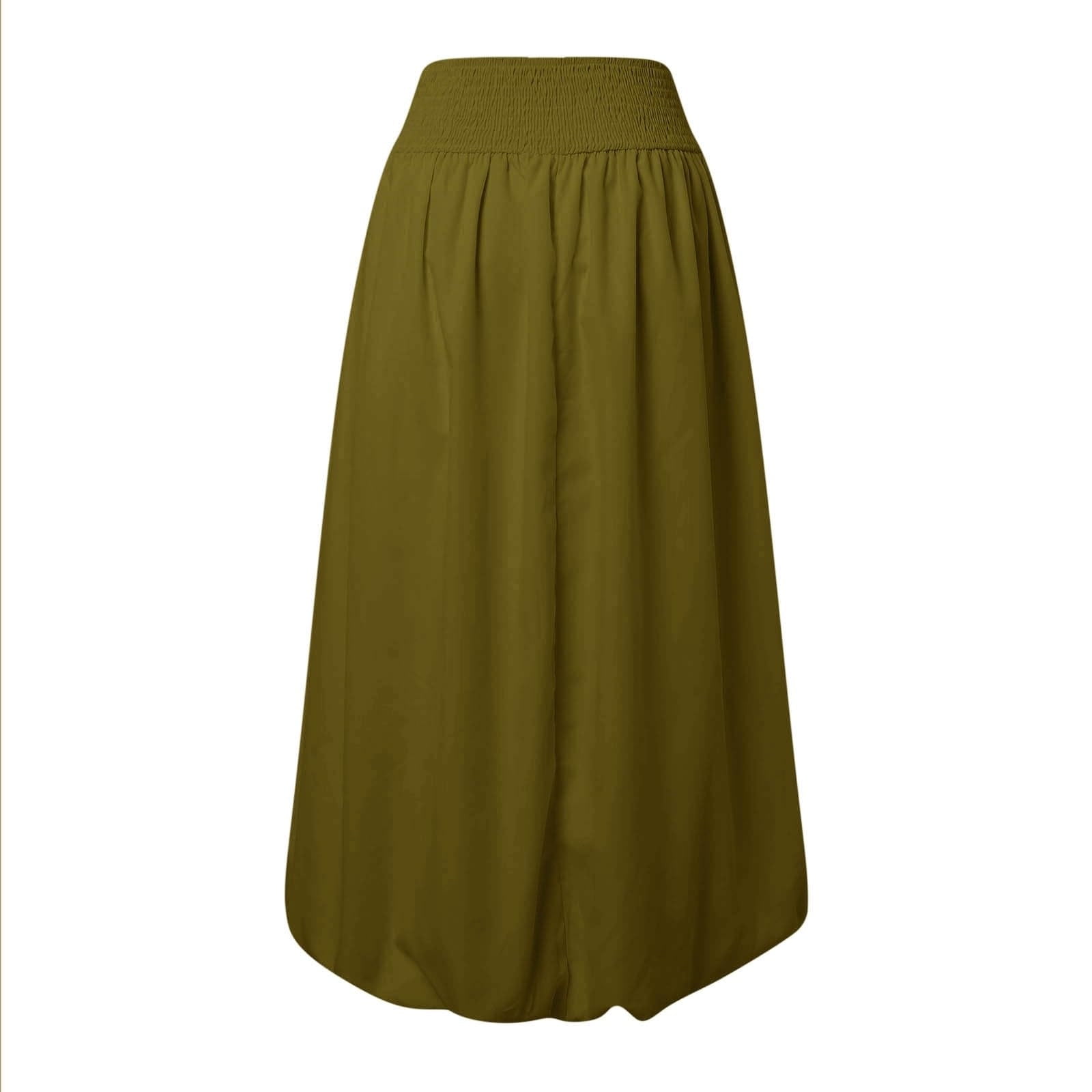 Women Bubble Maxi Skirt Summer Elastic High Waist a Line Long Skirt Casual Ruffle Pleated Midi Half Dress with Pockets Green L