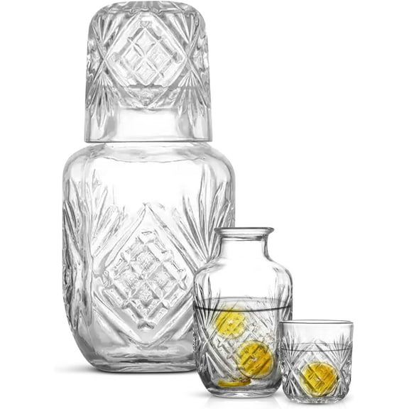 Maypes Bedside Glass Water Carafe and Glass Set, Drink Pitcher with Lid for Water, Juice, Smoothies