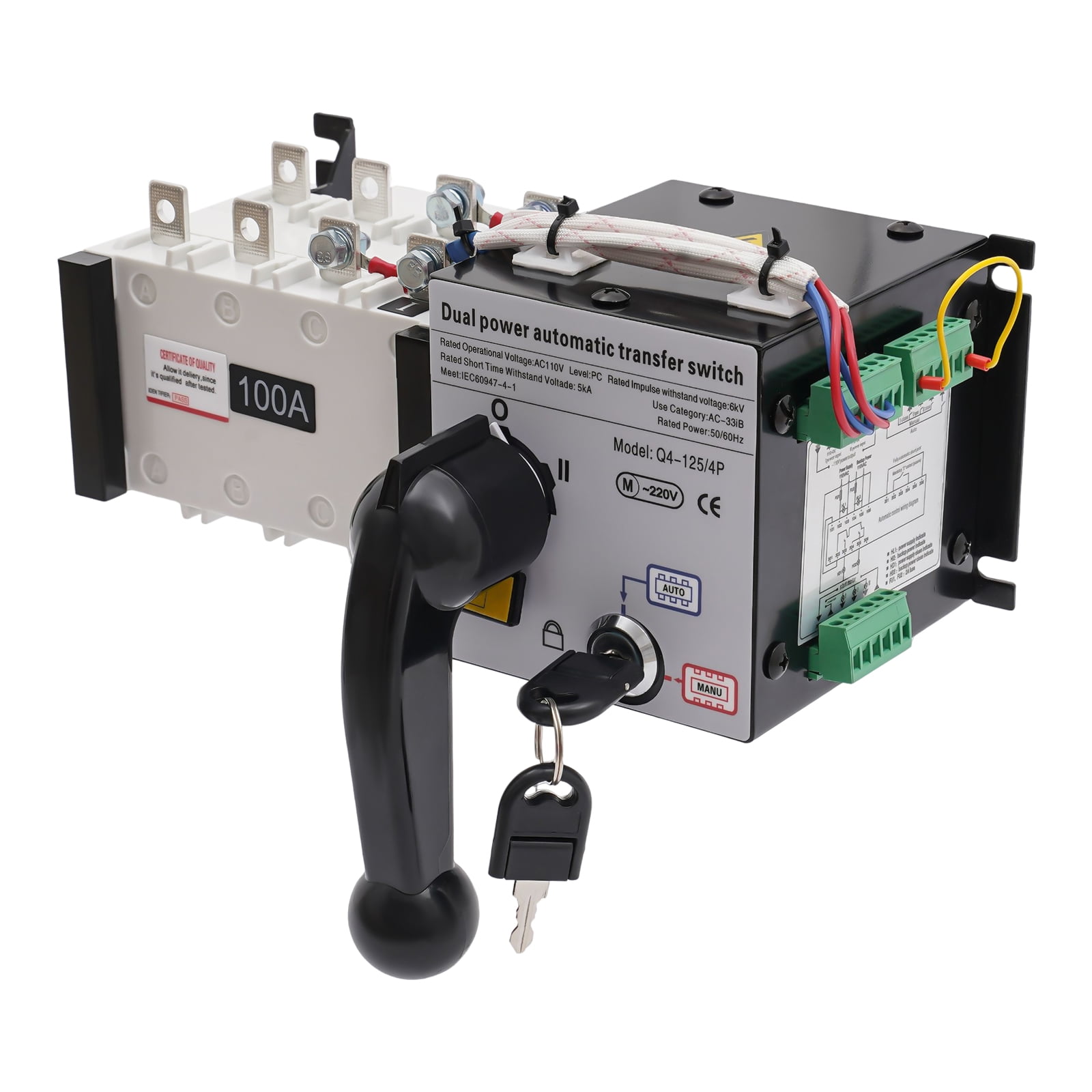 110V Dual Power Automatic Transfer Switch ,Automatic Generator Changeover Switch 100A/4P for Office Buildings, Shopping Malls, Banks
