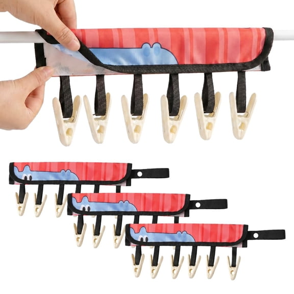 Travel Hanger Clips 3-Pack, Cruise Ship Essentials Portable Folding Clothes Hanger with 6 Clips, Towel Swimsuit Sock Drying Rack, Compact Foldable for Suitcase, Cute Animal Pattern