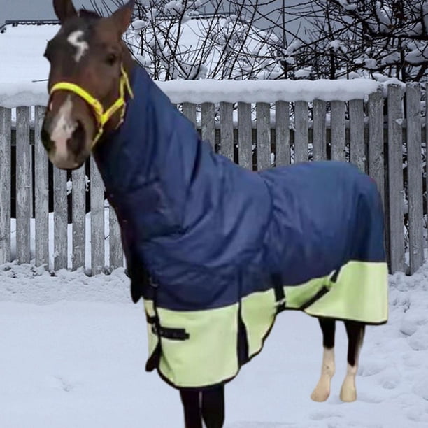 Manta de Invierno para Caballos con Cubrecuello, Resistente Al Frío, Cálida, Transpirable, Resistente Al Viento, Impermeable, Ropa Ecuestre Azul marino M
