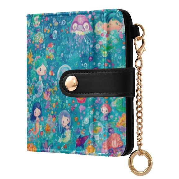 Qxltty Mermaid Jellyfish Colorful Patterns Ladies Wallet Rfid Slim Thin Compact Credit Card Women Wallet Zipper Coin Pocket and ID Window for Female Gifts