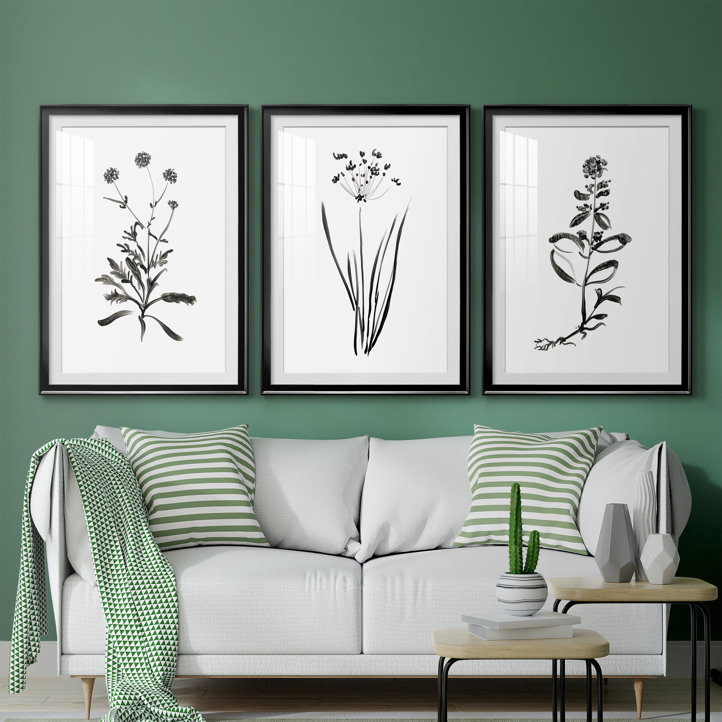 Inky Botanical I Premium Framed Prints Set of 3 - Ready to Hang - 30.5 x 42.5 Each - Black Frame