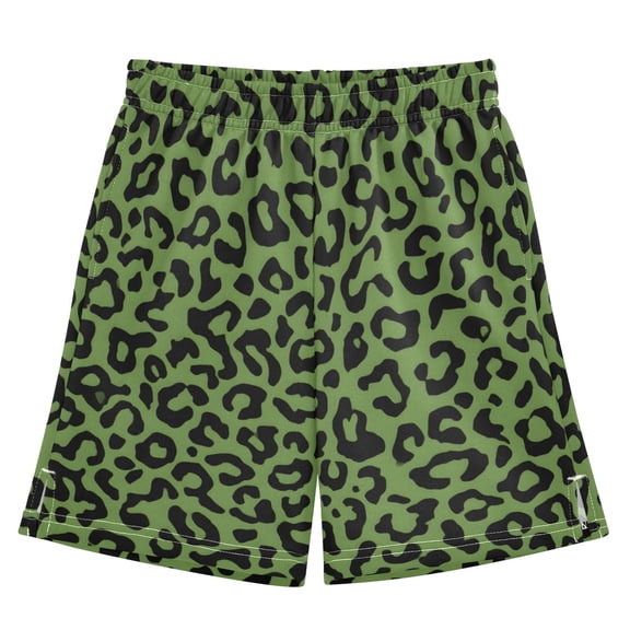 Green Leopard Print Pattern Athletic Shorts Breathable with Comfort Fit Drawstring Casual Sweatshorts X-Small
