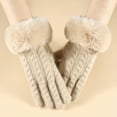 thumbnail image 2 of ManxiVoo Womens Winter Knitted Gloves with Small Chic Style and Large Furry Cuffs Cold Proof for Outdoor Cycling Touchscreen Function and Warmth Beige, 2 of 4