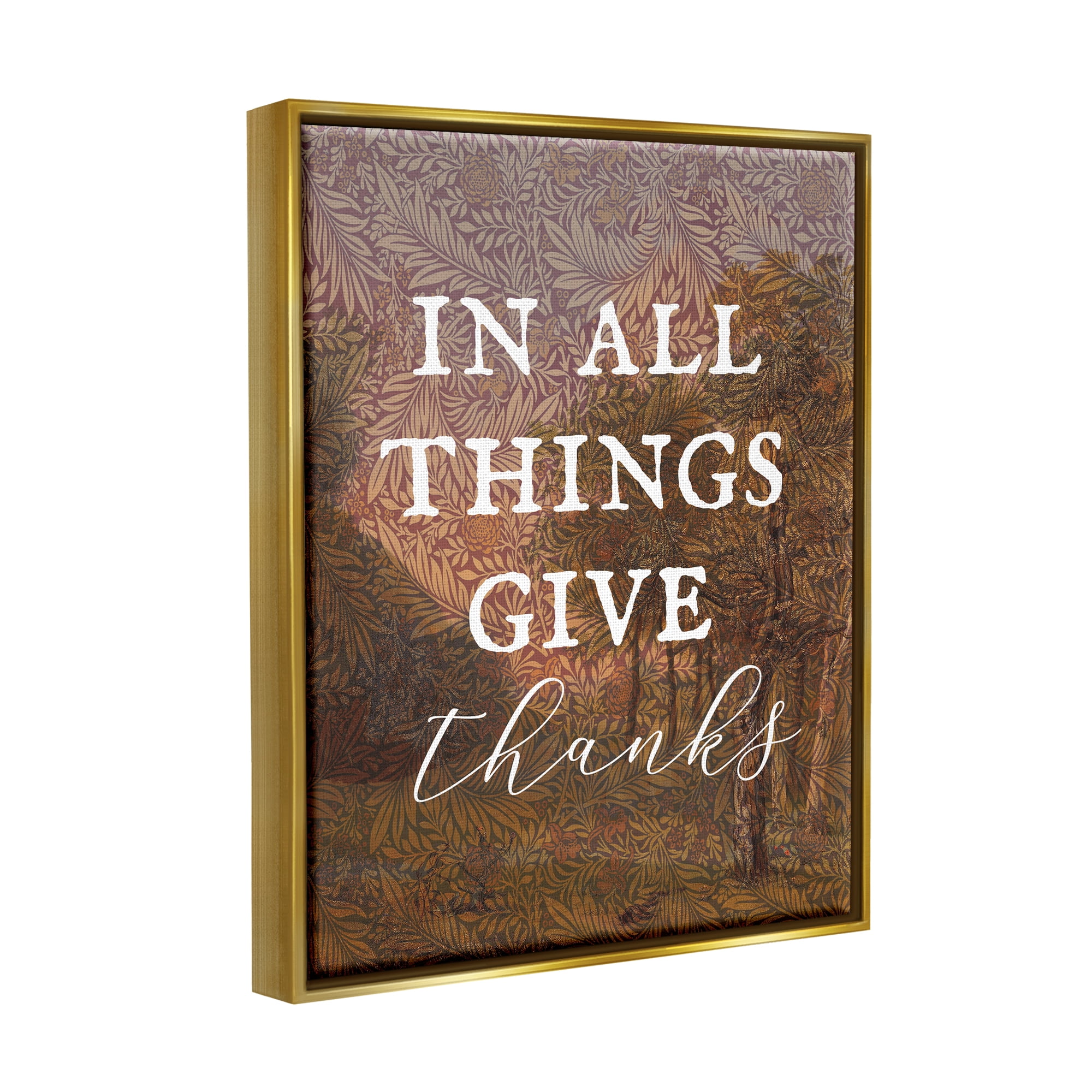 Stupell Industries Give Thanks Nature Pattern Nature Painting Gold Floater Framed Art Print Wall Art, 17 x 21