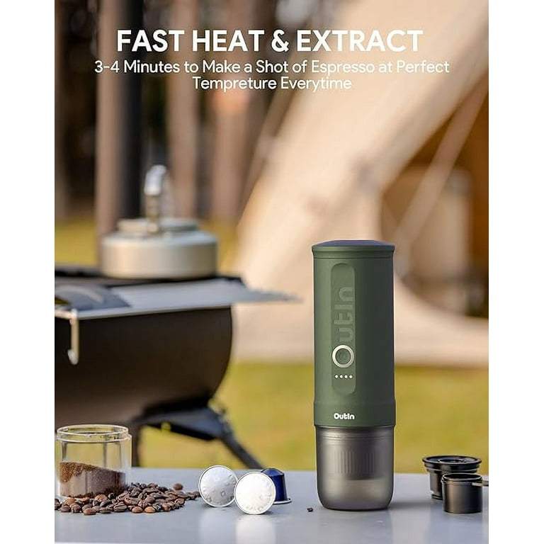 Outin Nano Portable Electric Espresso Machine Self-Heating, Small Car Coffee  Maker (Forest Green) 