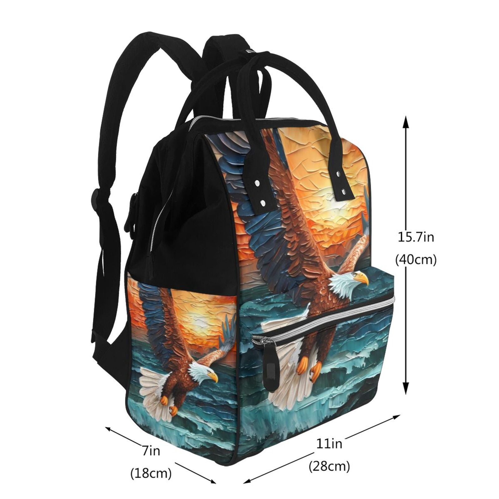 Ratiio Textured Bald Eagle Mummy Backpack - Waterproof Twill Canvas, Large Capacity Diaper Bag with Multiple Pockets and Adjustable Straps