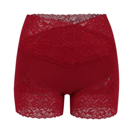 GA WEIHUA DealsPretty Lace Boxer Briefs for Women V Cut Criss Cross High Rise Panties Stretch Boyshort Panty Floral Lace Lingerie(Red XL)