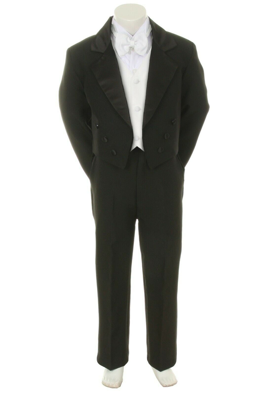 Boys Suits Black White Vest Bow Tie Tail Tuxedos Baby Toddler Kid Teen sz S-20