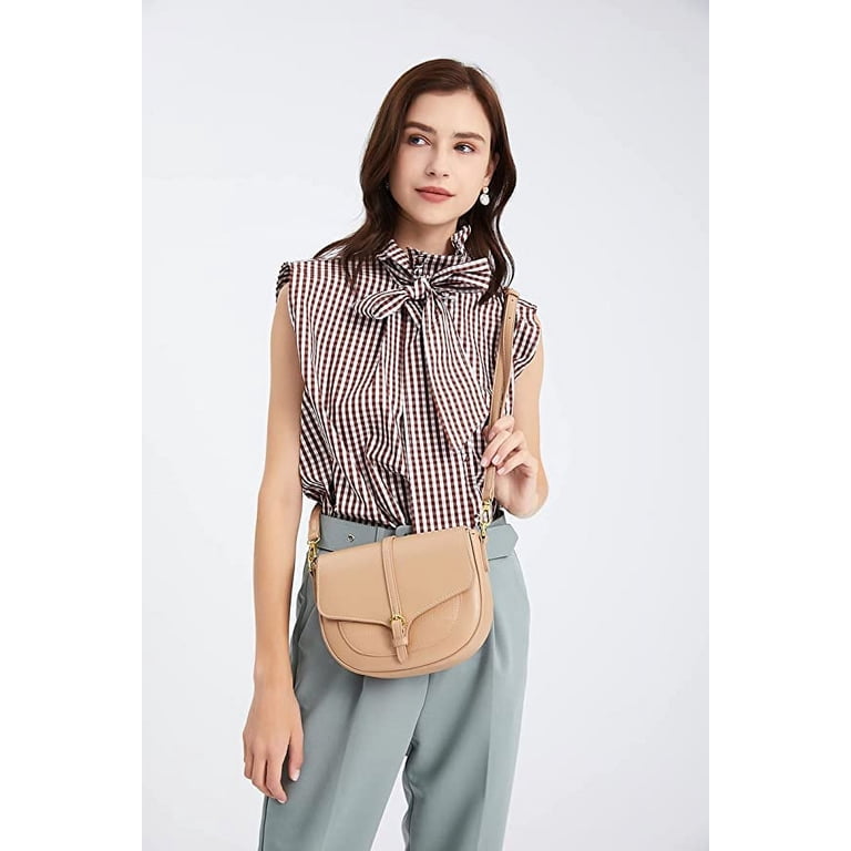 Gladdon Women's Small Leather Crossbody Bag - Trendy Satchel With Decorative Scarf & Adjustable Wide Strap