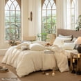 thumbnail image 4 of MooMee Wavy Striped Duvet Cover Set King 100% Washed Cotton Linen Like Textured Breathable 3-Piece (Cream White, 104"x90"), 4 of 7