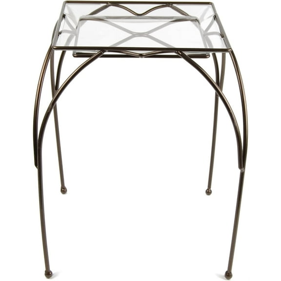 Plastec Metal Square Saucer Table, Dark Bronze, 15in H