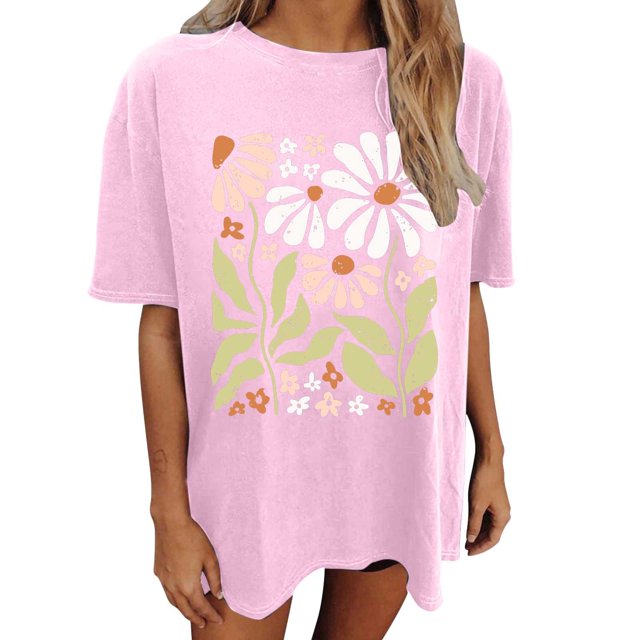 Chemises pour Femmes Chemises Imprimées Surdimensionnées T-Shirt Graphique T-Shirts Vintage Hauts Décontractés T-Shirt à Manches Courtes T-Shirt Femme T-Shirts pour Femmes pour l'Été T-Shirt Col Roulé T-Shirt à Manches Longues Femme T-Shirts de Course