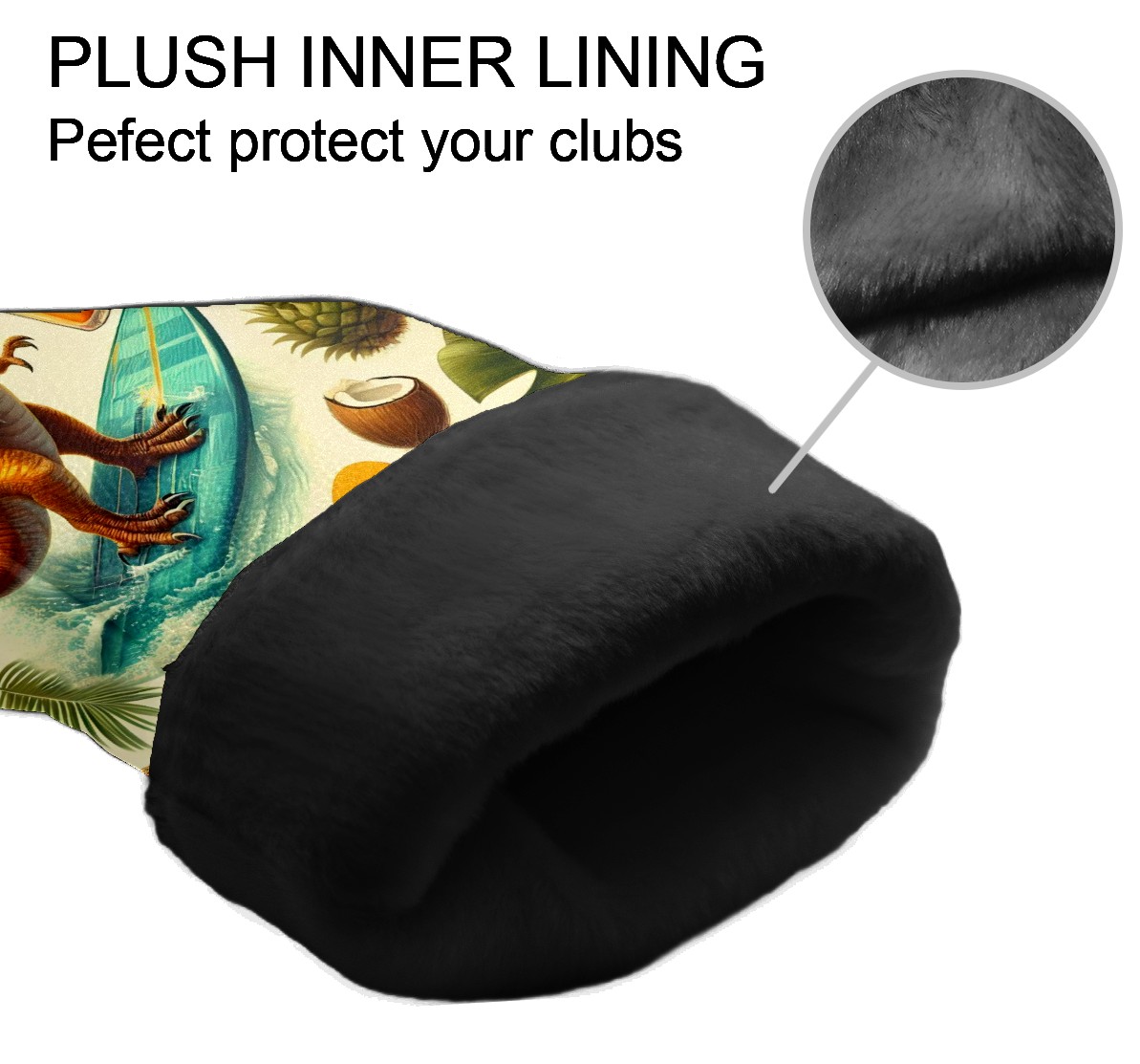 Golf Club Covers, Bright Dinosaur Surf Premium PU Leather Driver Hybrid Putter Head Covers with Velvet Lining, Waterproof Golf Gifts for Men Women