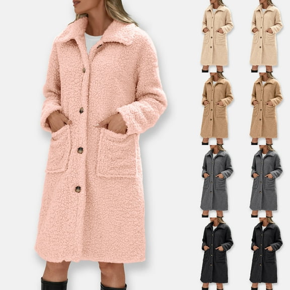 jtjvou Women Winter Fluffy Faux Fur Coat Thickened Warm Long Jacket Fuzzy Lapel Long Sleeve Button Fleece Coats Outwear Beige L