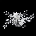 thumbnail image 3 of Nvzi Horquillas para el pelo de boda con flores para novias, peinetas con perlas de cristal, pinzas para el pelo, accesorios para el pelo de boda dorados, joyas, color blanco, 3 of 4