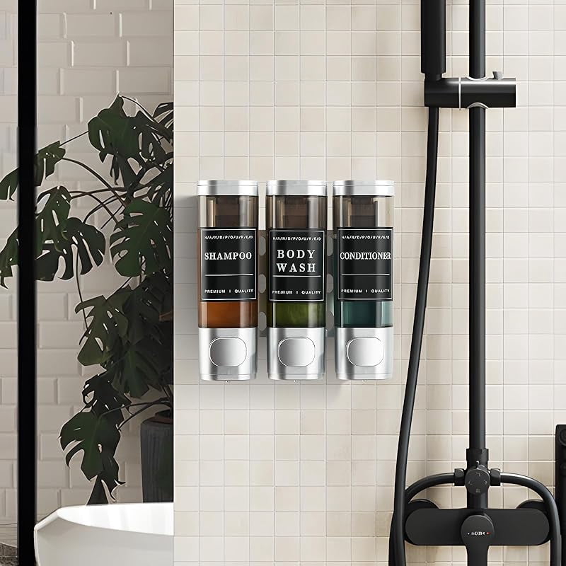 CZQ 3 Chamber Wall-Mounted Shower Dispenser No Drill Large Capacity Bathroom Organizer