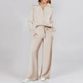 thumbnail image 2 of Clearance-Sale Two Piece Sets for Women Casual Womens Fall Fashion 2023 Solid Color Long Sleeve Workout Tops Deep Open Zipper Collar Sweatshirt Full Length Drawstring Comfy Sweatpants（Beige,2XL）, 2 of 9